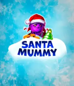  Experience the whimsical "Santa Mummy" slot game by Belatra, showcasing a Santa-clad mummy dressed in festive holiday attire. This colorful image presents the mummy with a bright purple hue, wearing a Santa hat, surrounded by snowy blue and icy snowflakes. The game's title, "Santa Mummy," is boldly written in large, cool blue letters.