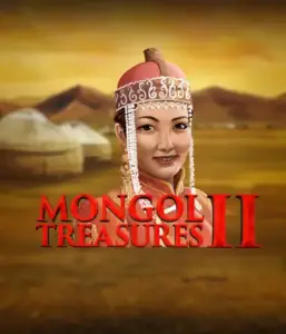 Step into the vibrant heritage of Mongolia with the Mongol Treasures 2 game by Endorphina, showcasing a beautiful Mongolian woman adorned in traditional attire against a sunset-lit Mongolian steppe backdrop. This graphic evokes the essence of Mongolian culture, delivering a unique visual adventure. 