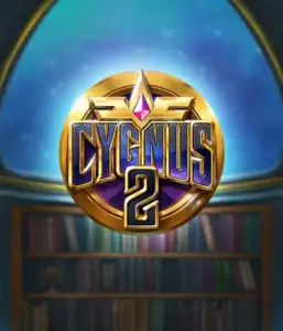 Discover the captivating visuals of ELK Studios' Cygnus 2 Slot, showcasing a spectacular emblem with a bright purple and gold design. With a backdrop of a celestial background of a library, this image captures the essence of adventure and mystery. 