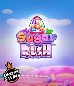 Enjoy the delightful world of the Sugar Rush slot game by Pragmatic Play, with a bright candy dispenser set against a whimsical candy landscape. This graphic captures the joy and thrill of the slot, highlighted with multicolored candies and charming typography. Perfect for candy lovers, delivering a delightful gaming experience. 